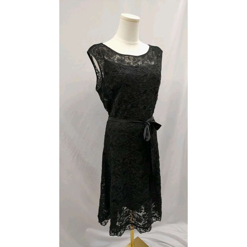 Rickie Freeman Teri Jon Dress Cocktail Formal Evening Black Lace Slip Lined 14